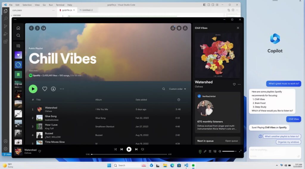 Copilot can work with external applications, here Spotify.  // Source: Screenshot
