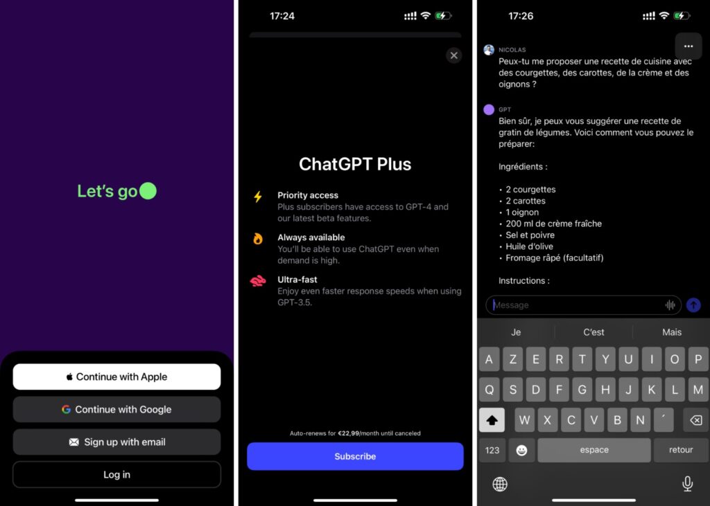 ChatGPT sur iPhone. // Source : Captures Numerama