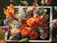 Des fleurs dans un iPad // Source : Midjourney/Numerama