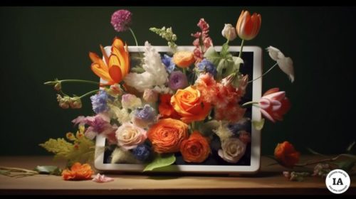 Des fleurs dans un iPad // Source : Midjourney/Numerama