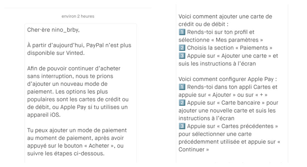 Le message adressé aux utilisateurs de Vinted. // Source : Capture d'écran