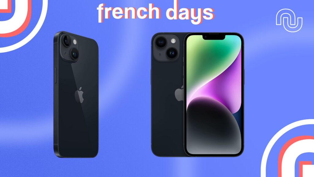 L'iPhone 14 de dos et de face en réduction pour les French Days  // Source : montage Numerama
