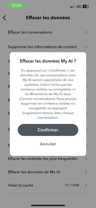 Effacez vos données avec My AI si vous ne souhaitez pas qu'elle retienne vos échanges. // Source : Numerama