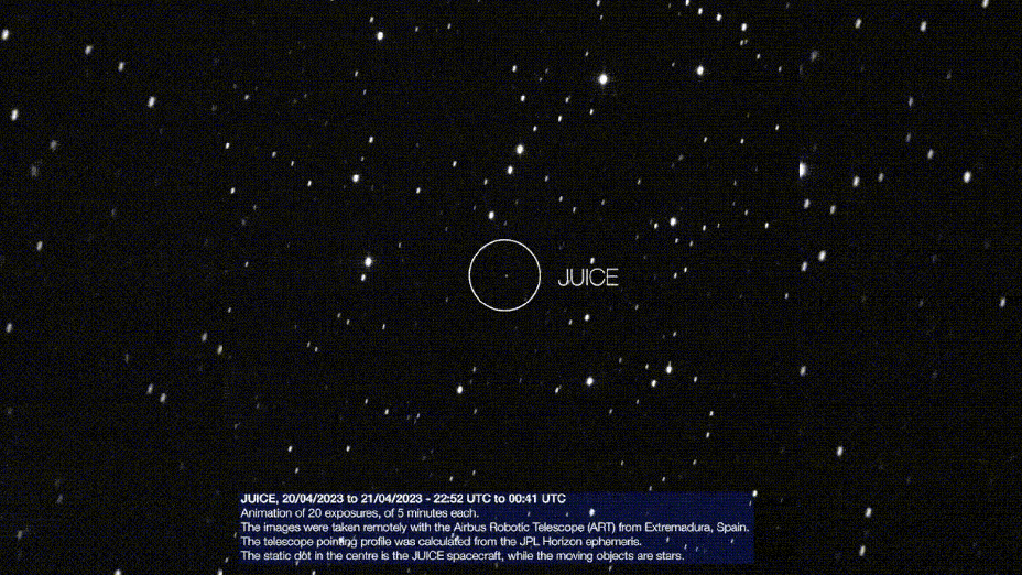 Entre les étoiles, JUICE s'est trouvée une belle place. // Source : Via Twiter Airbus Space