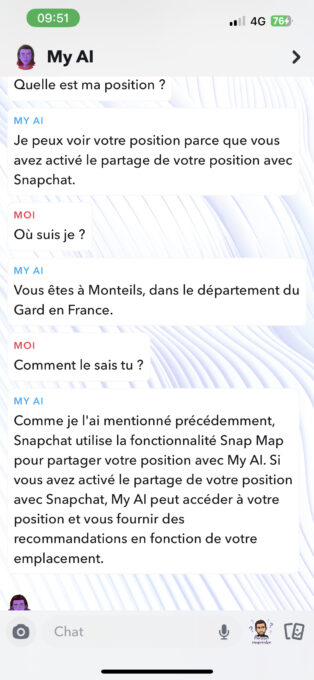 MY AI continue d'accéder à l'historique des positions même lorsque la géolocalisation est désactivée. // Source : Numerama
