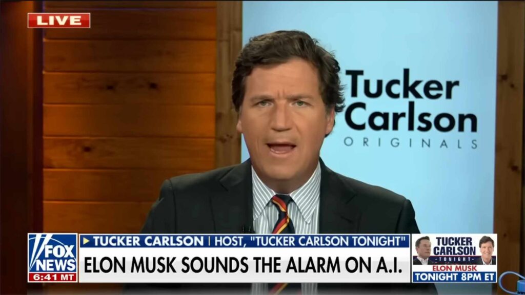 Tucker Carlson, during one of his last shows on Fox News // Source: Fox News / YouTube