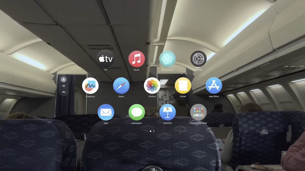 In an airplane, the Apple Vision Pro must be used seated.