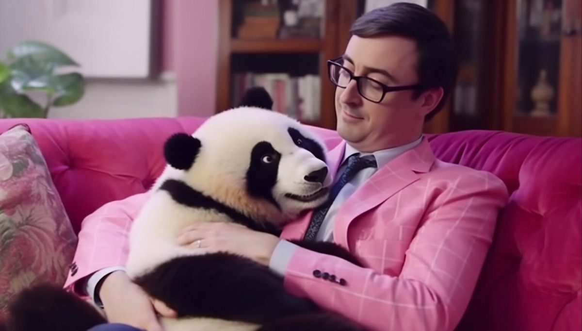 Image générée par IA de John Oliver avec un panda, publiée sur le subredddit r/aww.  // Source : Reddit