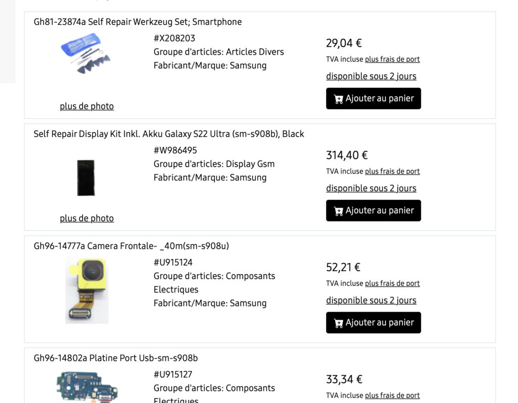 Sans grande surprise, les composants du S22 Ultra coûtent plus cher que ceux des S22 classiques.