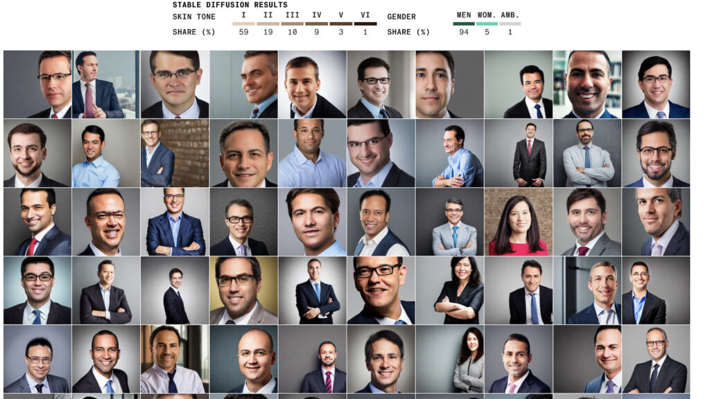  Images de PDG générées par Stable Diffusion et analysées par Bloomberg. 
Source : Bloomberg