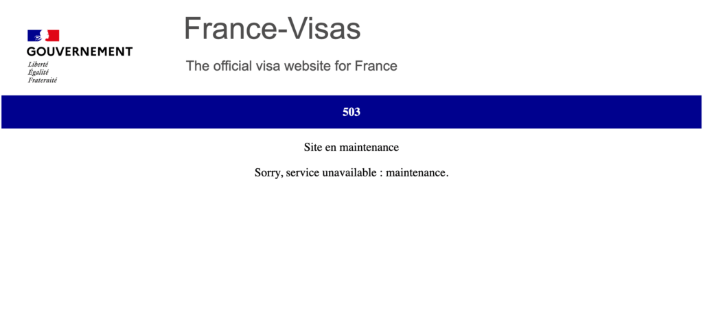 Le site de france-visas.gouv.fr indisponible ce 29 juin. // Source : Numerama
