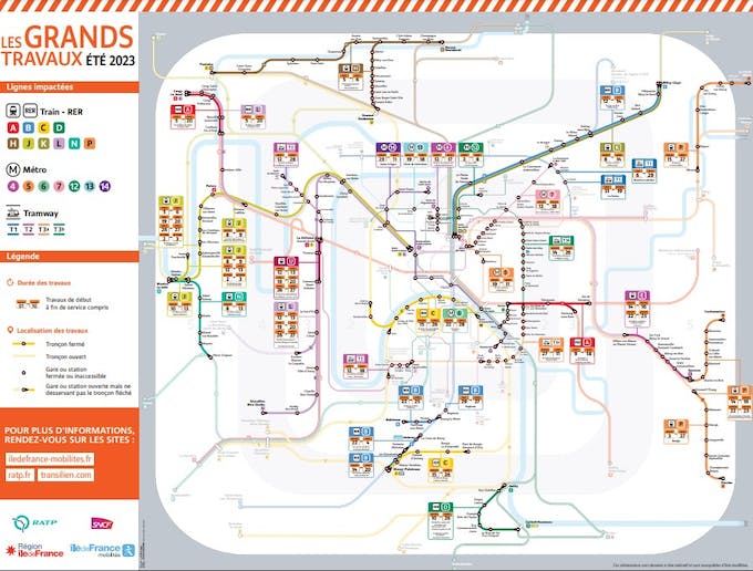 Map of summer works 2023. // Source: Île-de-France Mobilités