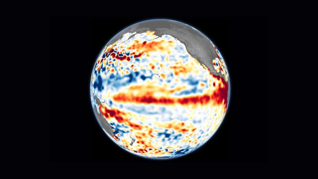 Anomalies de hauteur de la surface de la mer du 1er au 10 juin 2023. // Source : Nasa