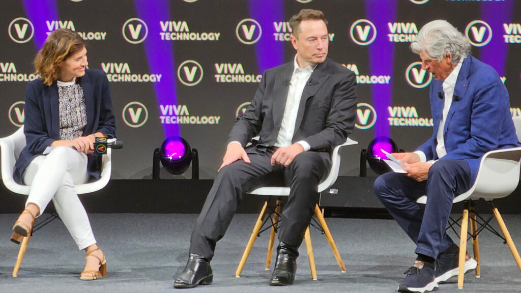 L'échange le plus intéressant était entre Christel Heydeman et Elon Musk. La patronne d'Orange a tenté de l'interroger sur sa vision de la modération. // Source : Numerama