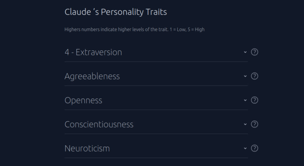 L'utilisateur doit configurer cinq traits de personnalité. // Source : Capture d'écran