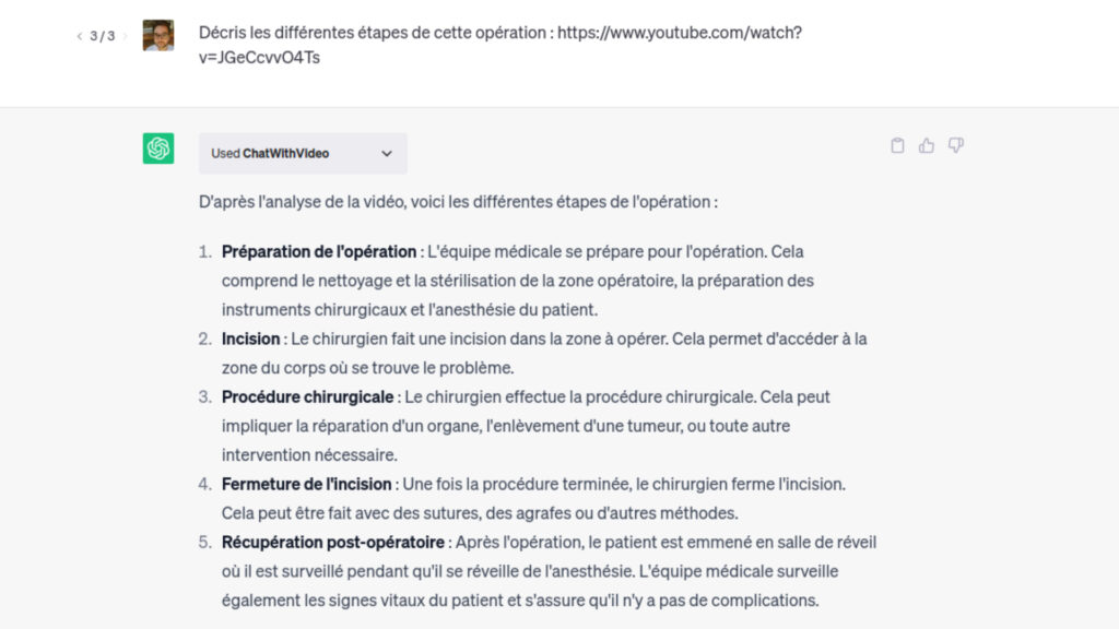 La vidéo d'un pontage coronarien est expliquée simplement par ChatGPT. // Source : Capture d'écran
