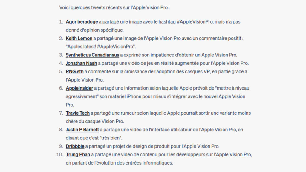 Que pensent les Twittos de l'Apple Vision ? // Source : Capture d'écran