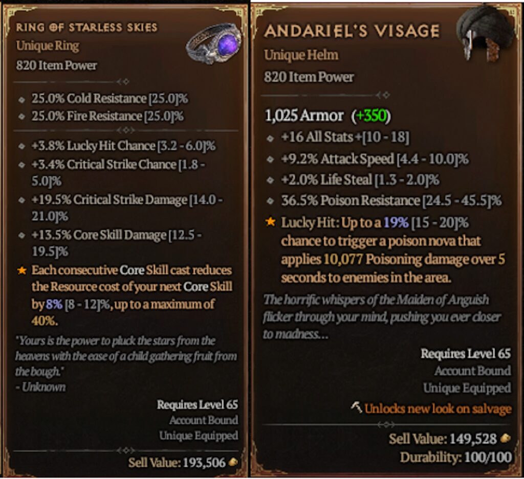 Diablo IV's rarest items // Source: Twitter Adam Jackson