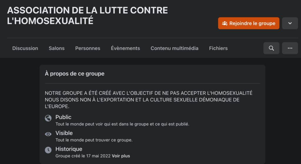 Le groupe a été créé le jour même de notre premier signalement à Facebook // Source : Capture d'écran Numerama