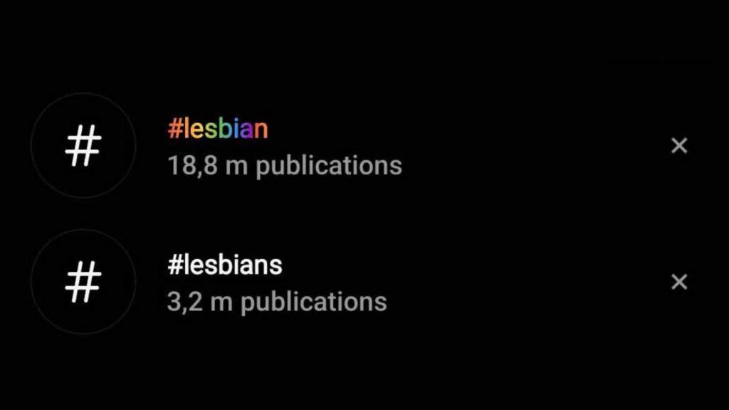 Le hashtag #lesbian est masqué sur Instagram // Source : Capture d'écran Numerama