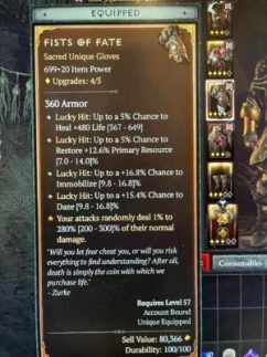 Gants de Diablo IV qui transforment le jeu en casino // Source : Reddit