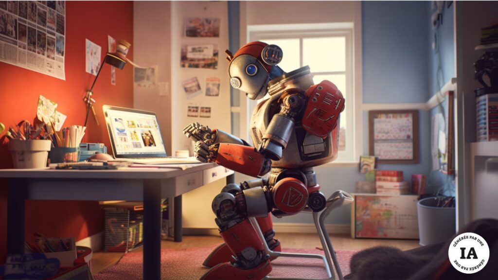 Un robot faisant les devoirs // Source : Numerama avec Midjourney