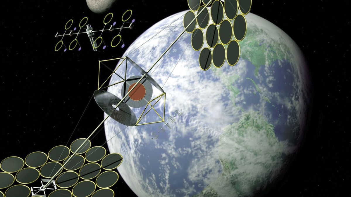 Concept art de panneaux solaires situés dans l'espace // Source : Nasa