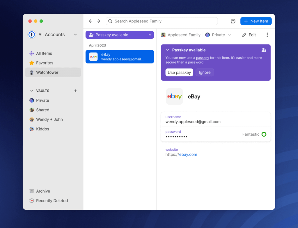 passkey 1password