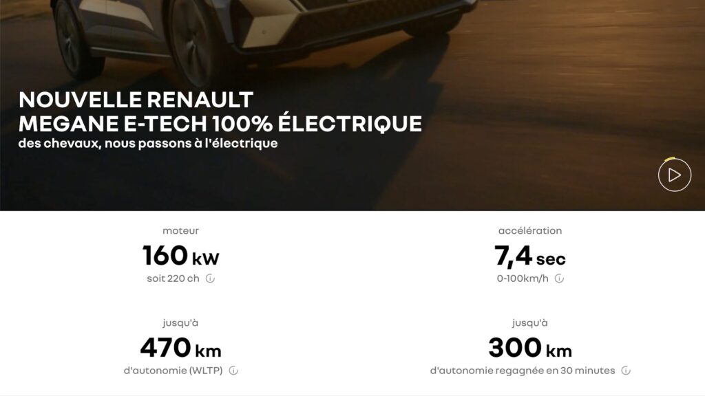 La capacité de charge rapide est mise en avant par Renault sur la Mégane e-tech // Source : Renault