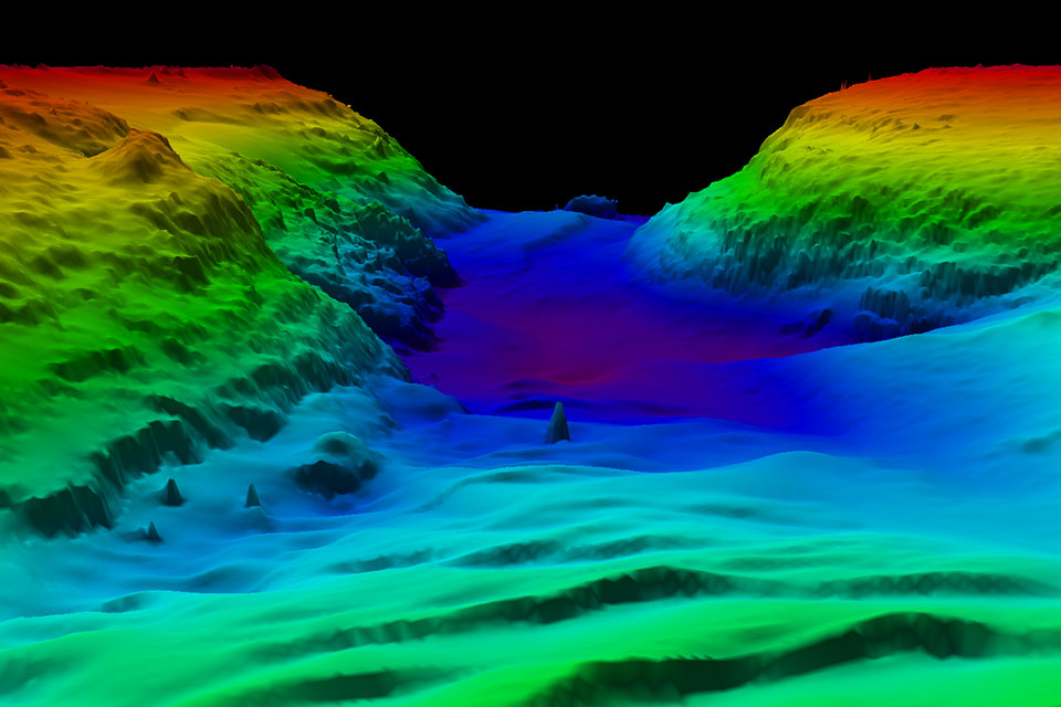 Caractéristiques topographiques complexes du fond marin dans la baie de San Francisco, 