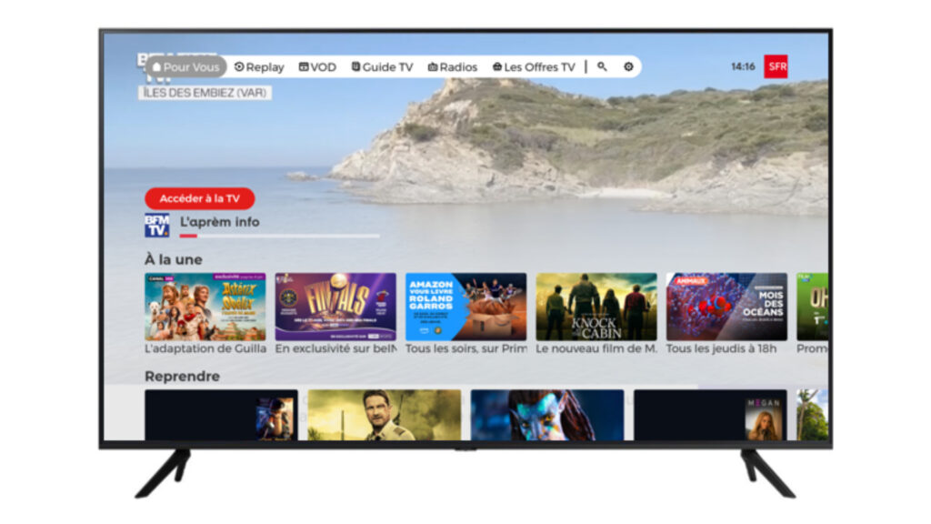 L'interface de SFR TV sur Samsung reprend l'interface des box de l'opérateur.