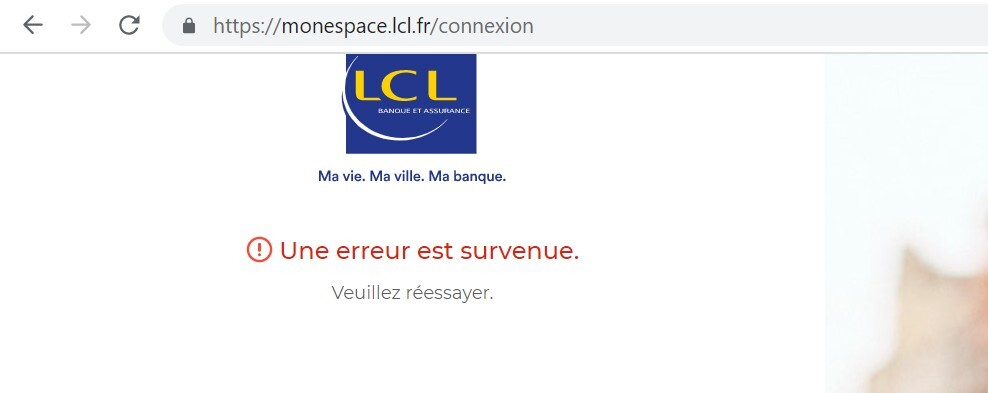 Le site du LCL en panne. // Source : Capture d'écran Numerama