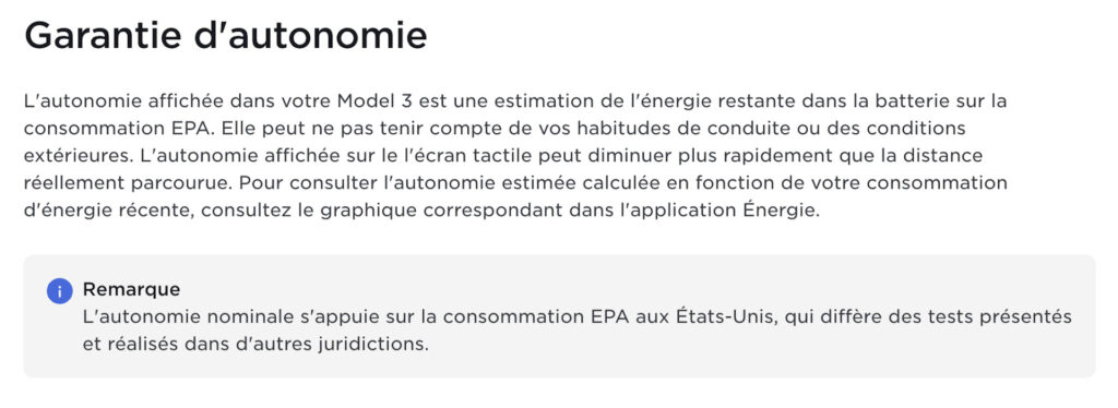 Les détails de l'affichage de l'autonomie en kilomètres dans une Tesla // Source : Tesla