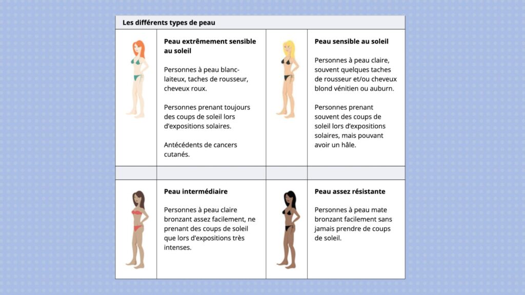 Les différents types de peau. // Source : Capture d'écran INC