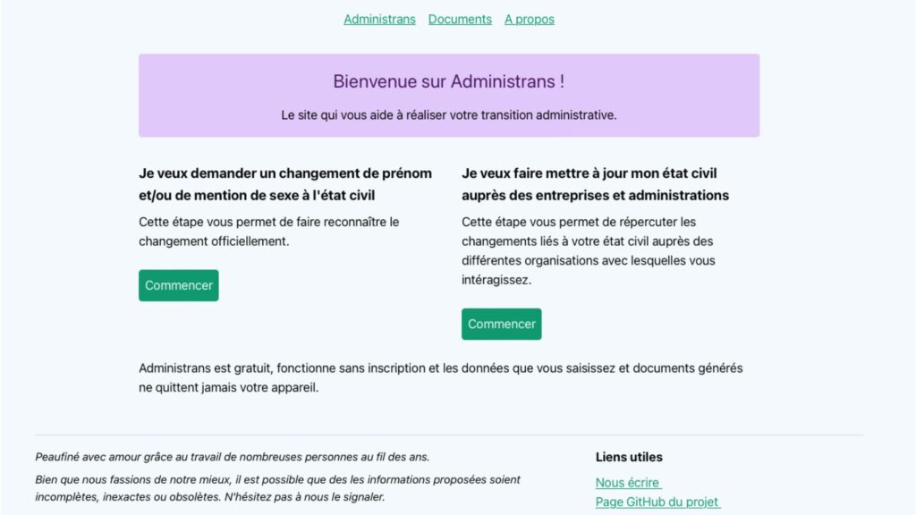 La page d'accueil d'Administrans. // Source : Capture d'écran du site Administrans