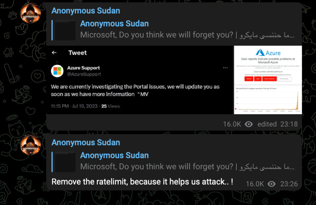 Anonymous Sudan s'en est pris à Microsoft Azure // Source : Capture d'écran Numerama 
