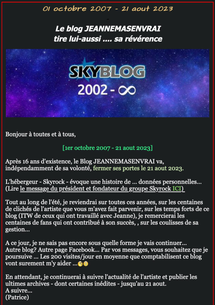 Le post de Patrice sur son Skyblog // Source : Capture d'écran Numerama / Skyblog