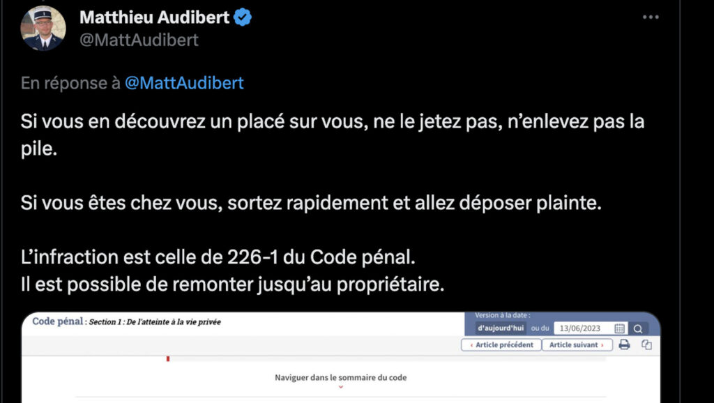 Même conseil d'un officier en gendarmerie sur Twitter. // Source : Twitter