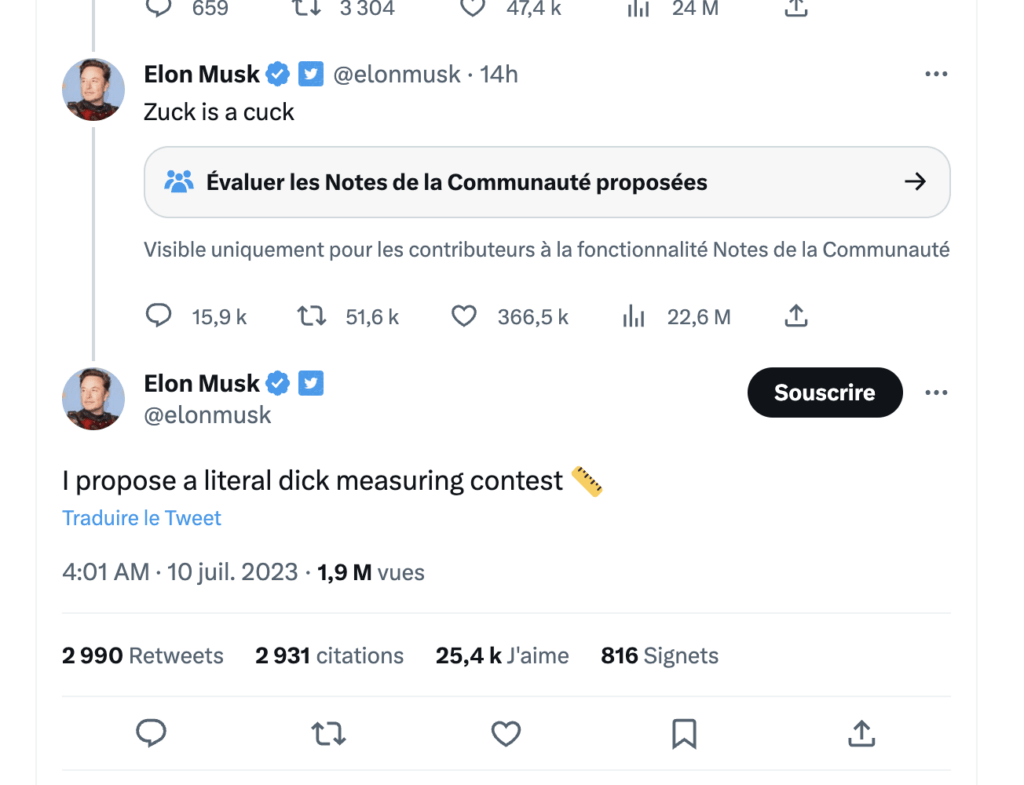 Les deux insultes d'Elon Musk sur Twitter.