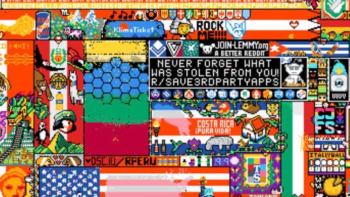 Une partie du canevas de la Pixel War protestant contre Reddit, le 24 juillet  // Source : Pixel War Reddit 