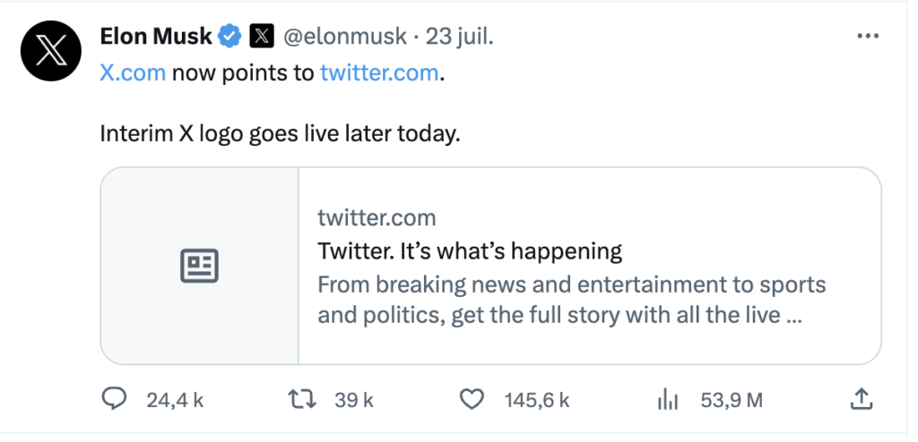 Le tweet d'Elon Musk.
