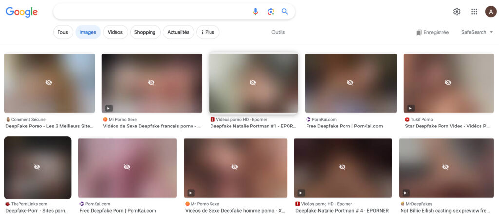 Sur Internet, les deepfakes pornographiques d'actrices abondent // Source : Capture d'écran Numerama