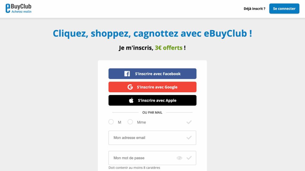 La page d'accueil d'eBuyClub // Source : Capture d'écran Numerama