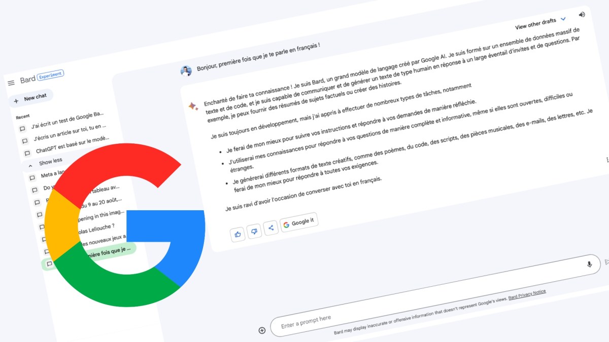 L'interface de Google Bard // Source : Numerama