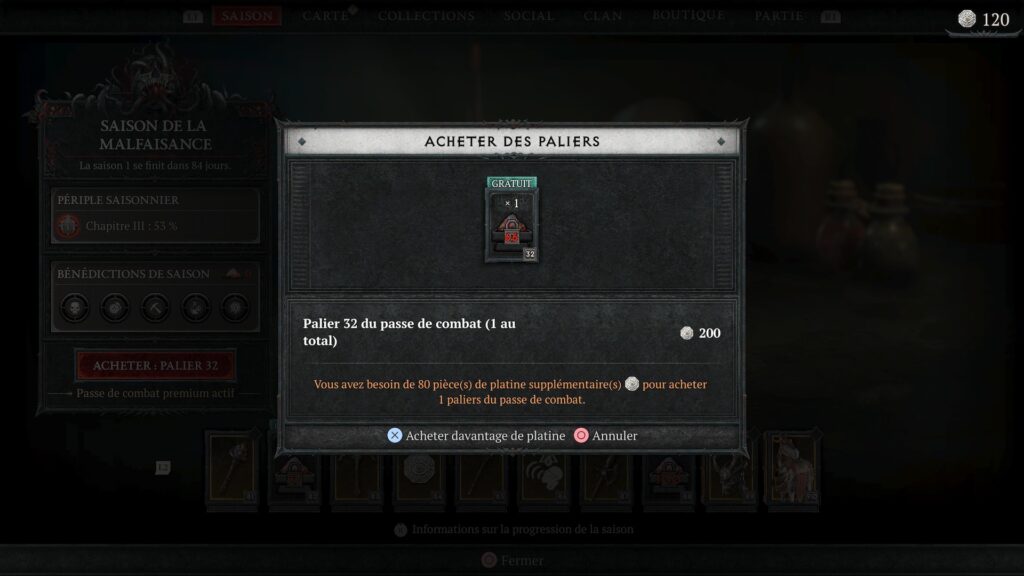 Le passe de combat de Diablo IV // Source : Capture PS5
