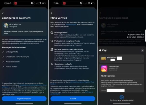 L'inscription à Meta Verified, pour un compte Instagram.