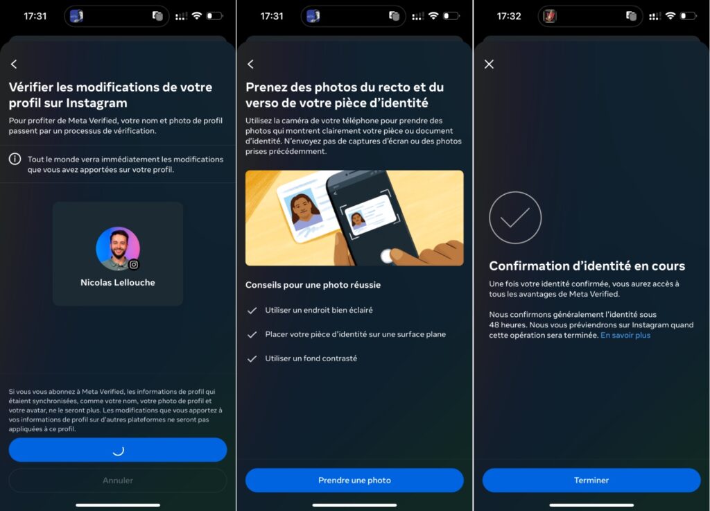 Nouvelle photo de profil, Nicolas au lieu de Nico et carte d'identité… Le processus pour être vérifié.