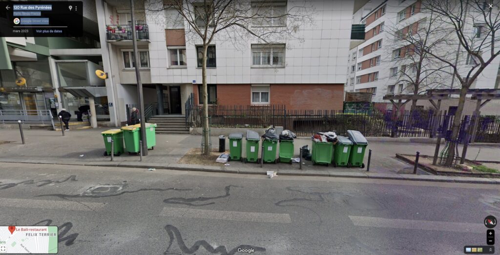 Une rue du 20e arrondissement prise en photo pendant la grève des éboueurs // Source : Google Maps