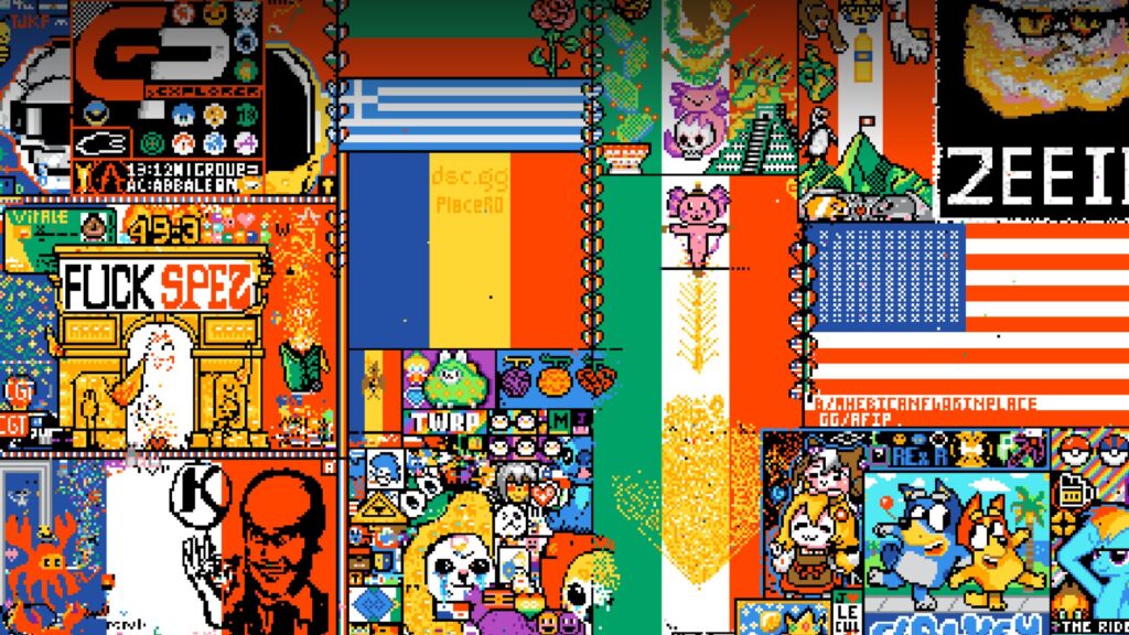 Un coin gauche de la r/Place // Source : Capture d'écran Pixel War le 22 juillet au matin