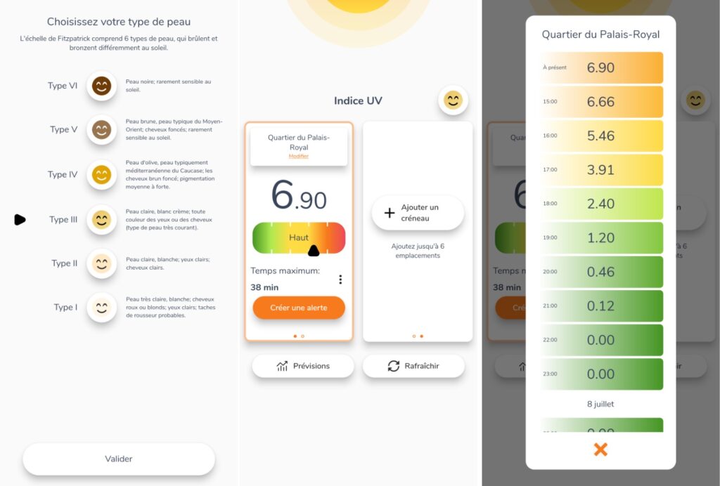 L'interface d'Indice UV sur Android. L'application existe aussi sur iOS.